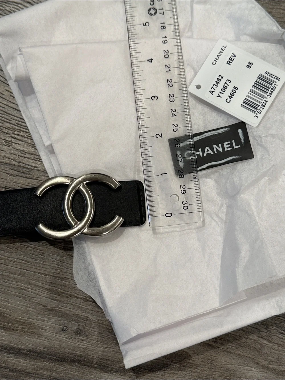 CHANEL Calfskin Leather CC Reversible Belt Silver Buckle Black Burgundy